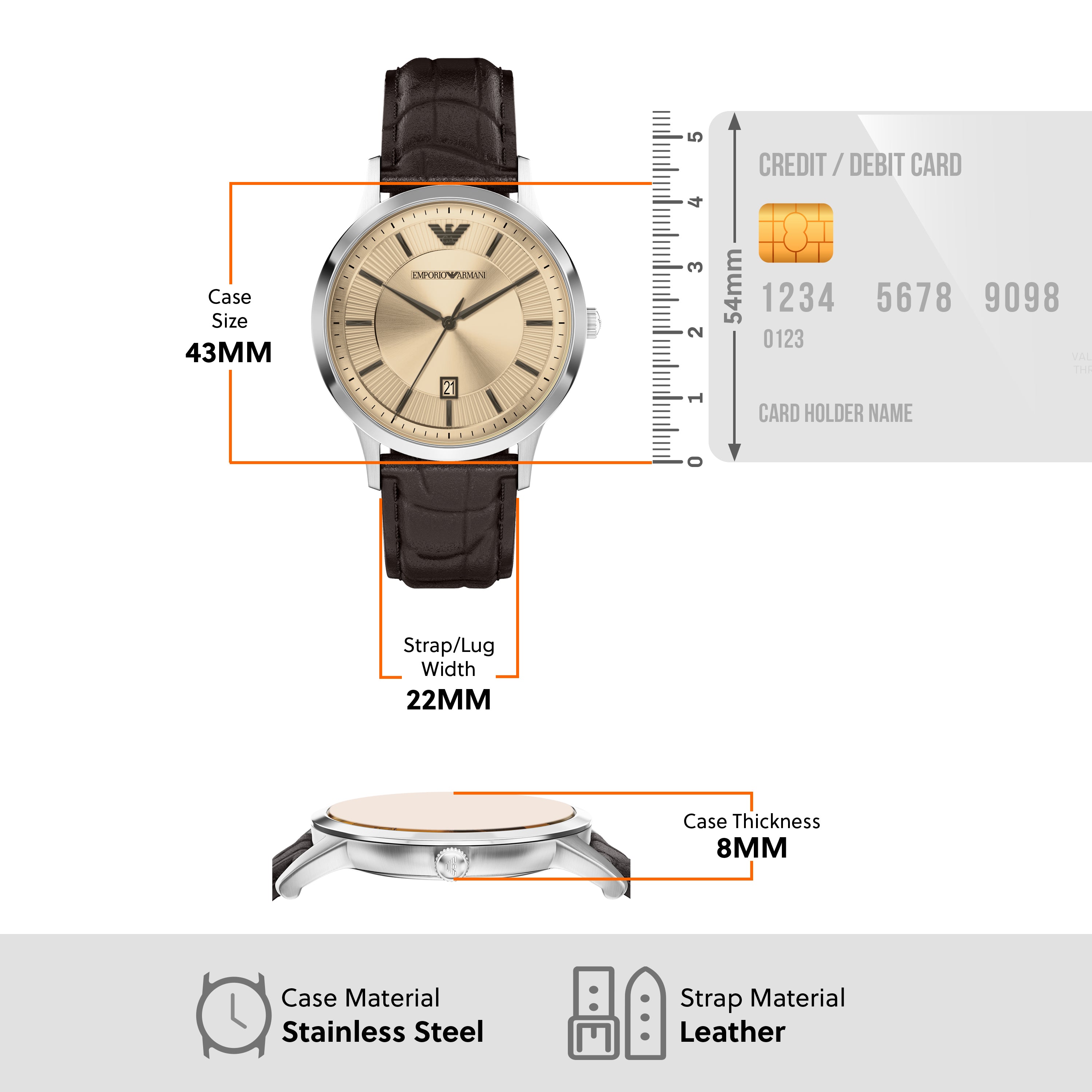 Emporio Armani Gold Dial Brown Leather Strap Watch AR11783