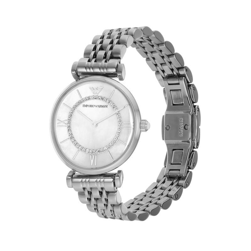 Elegant Armani Silver Stainless Steel Watch with Mother-of-Pearl Dial AR1908