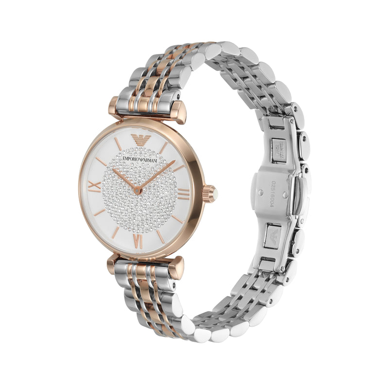 Emporio Armani Elegant Crystal Dial Two-Tone Women's Watch AR1926