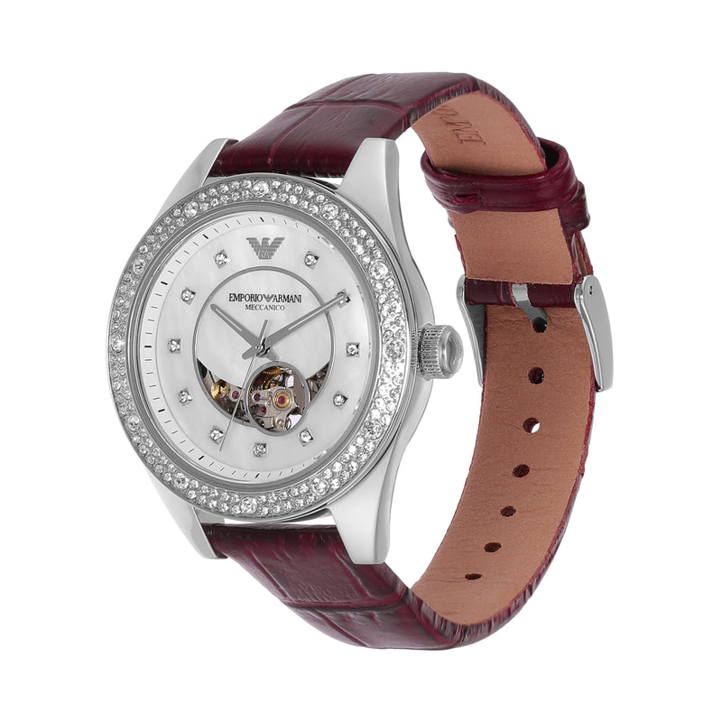 Armani Leo Timepiece with Red Leather and Sunray Dial AR60075