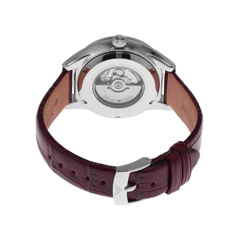 Armani Leo Timepiece with Red Leather and Sunray Dial AR60075