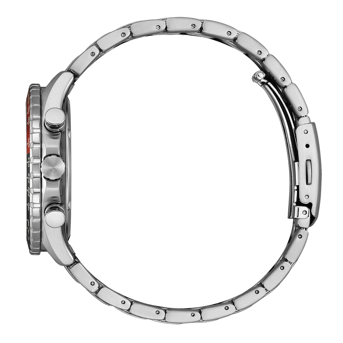 Citizen Chrono Sporty AT2566-88E men's watch black dial silver stainless steel bracelet dial detail