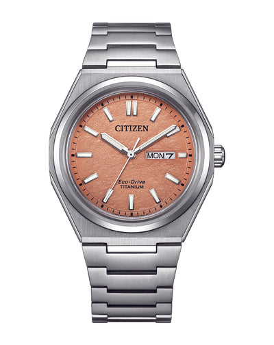 Citizen Eco-Drive Zenshin Three-hand Orange Dial Stainless Steel Watch AW0130-85Z