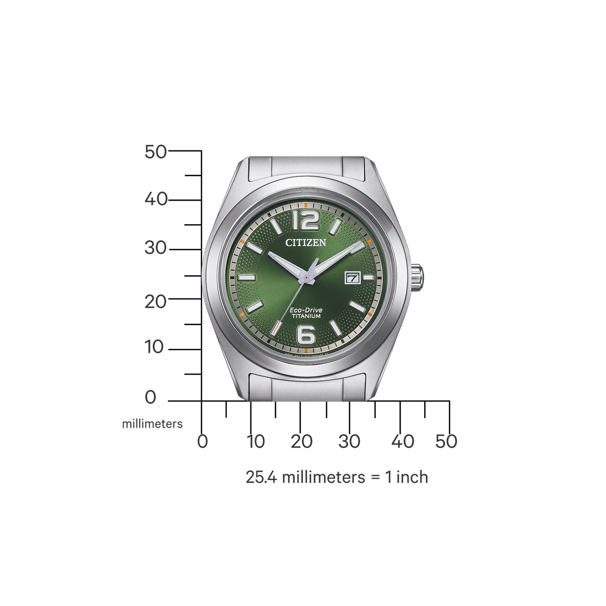 Citizen Super Titanium AW1641-81X men's watch green dial silver titanium bracelet case back