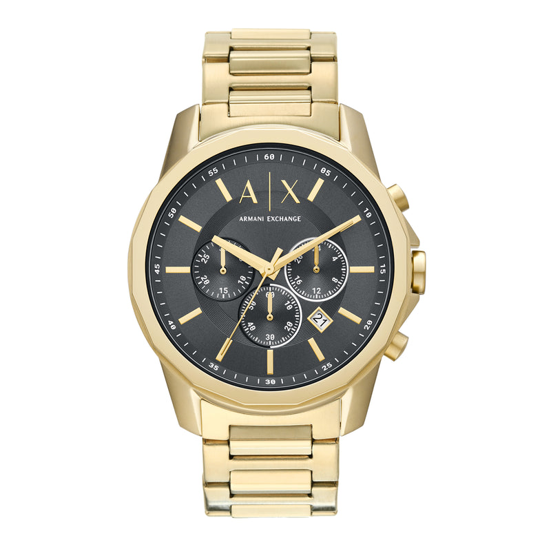 Armani Elegant Gold Watch with Black Dial and Chronograph AX1721