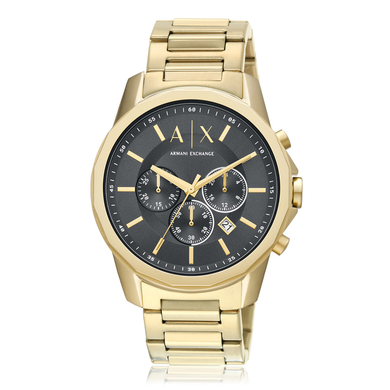 Armani Elegant Gold Watch with Black Dial and Chronograph AX1721