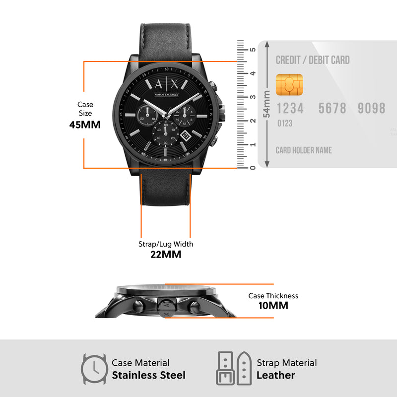Armani Exchange Men's Black Chronograph Watch with Leather Band AX2098