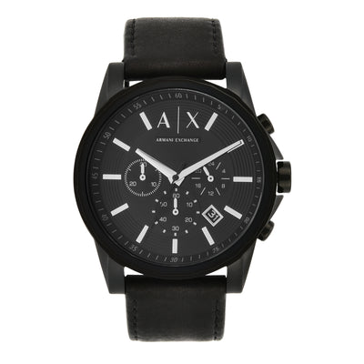 Armani Exchange Men's Black Chronograph Watch with Leather Band AX2098