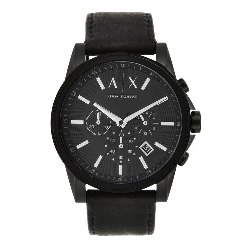Armani Exchange Men's Black Chronograph Watch with Leather Band AX2098