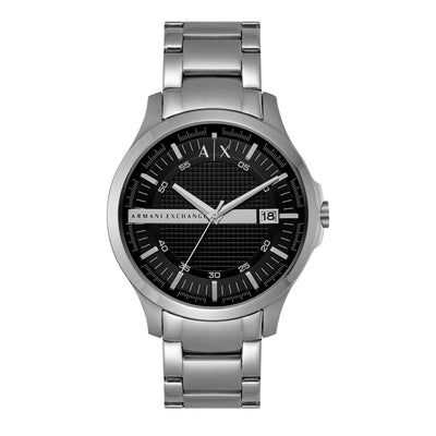 Armani Elegant Black Dial Watch with Silver Steel Band AX2103