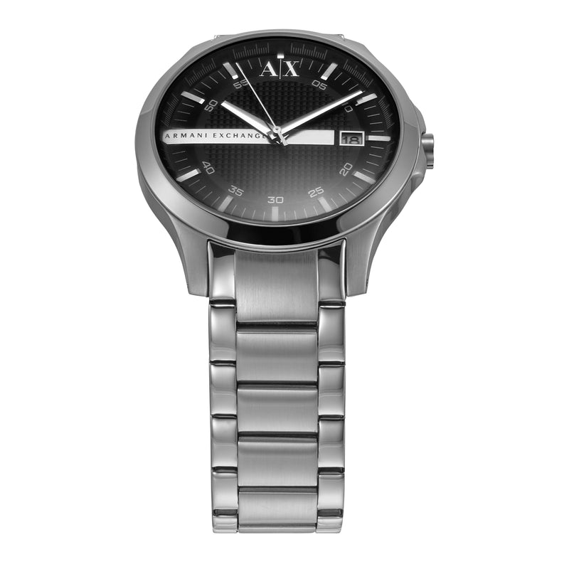 Armani Elegant Black Dial Watch with Silver Steel Band AX2103