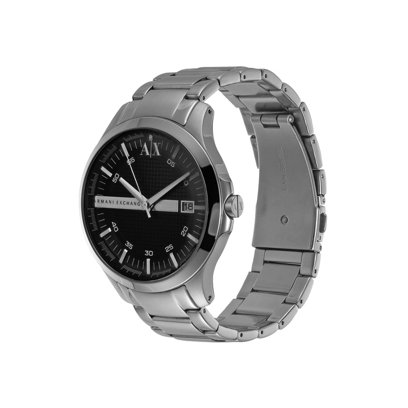 Armani Elegant Black Dial Watch with Silver Steel Band AX2103