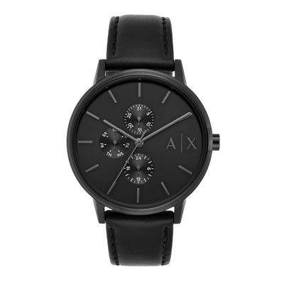 Armani Exchange All Black Leather Men's Watch Cayde AX2719