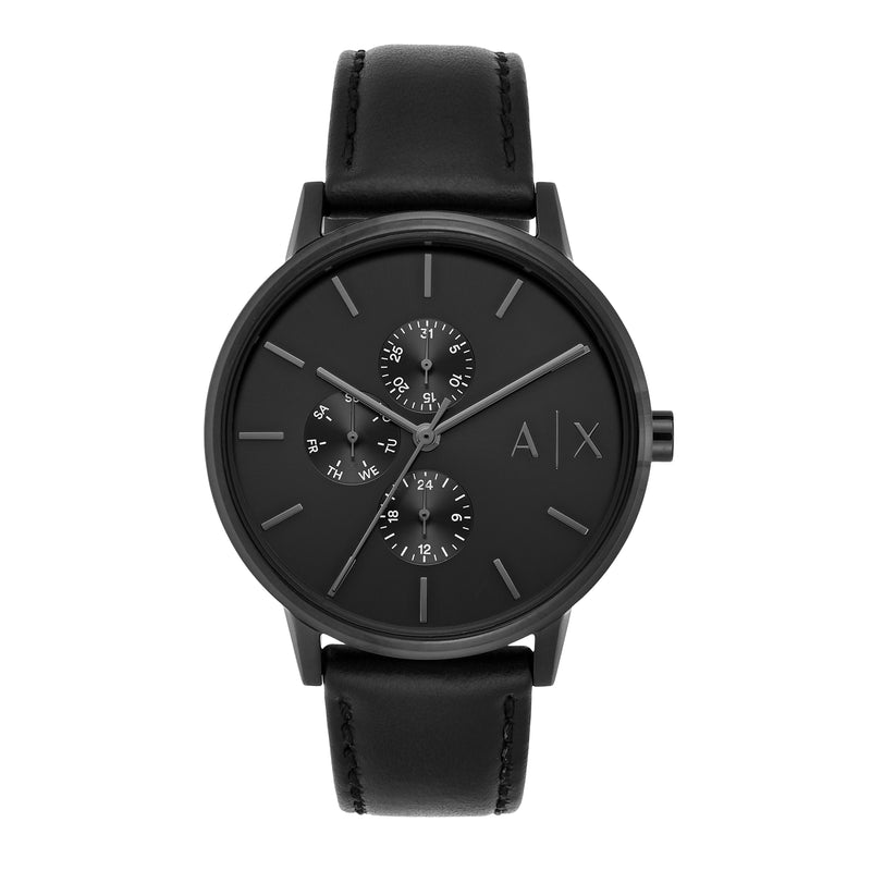 Armani Exchange All Black Leather Men's Watch Cayde AX2719