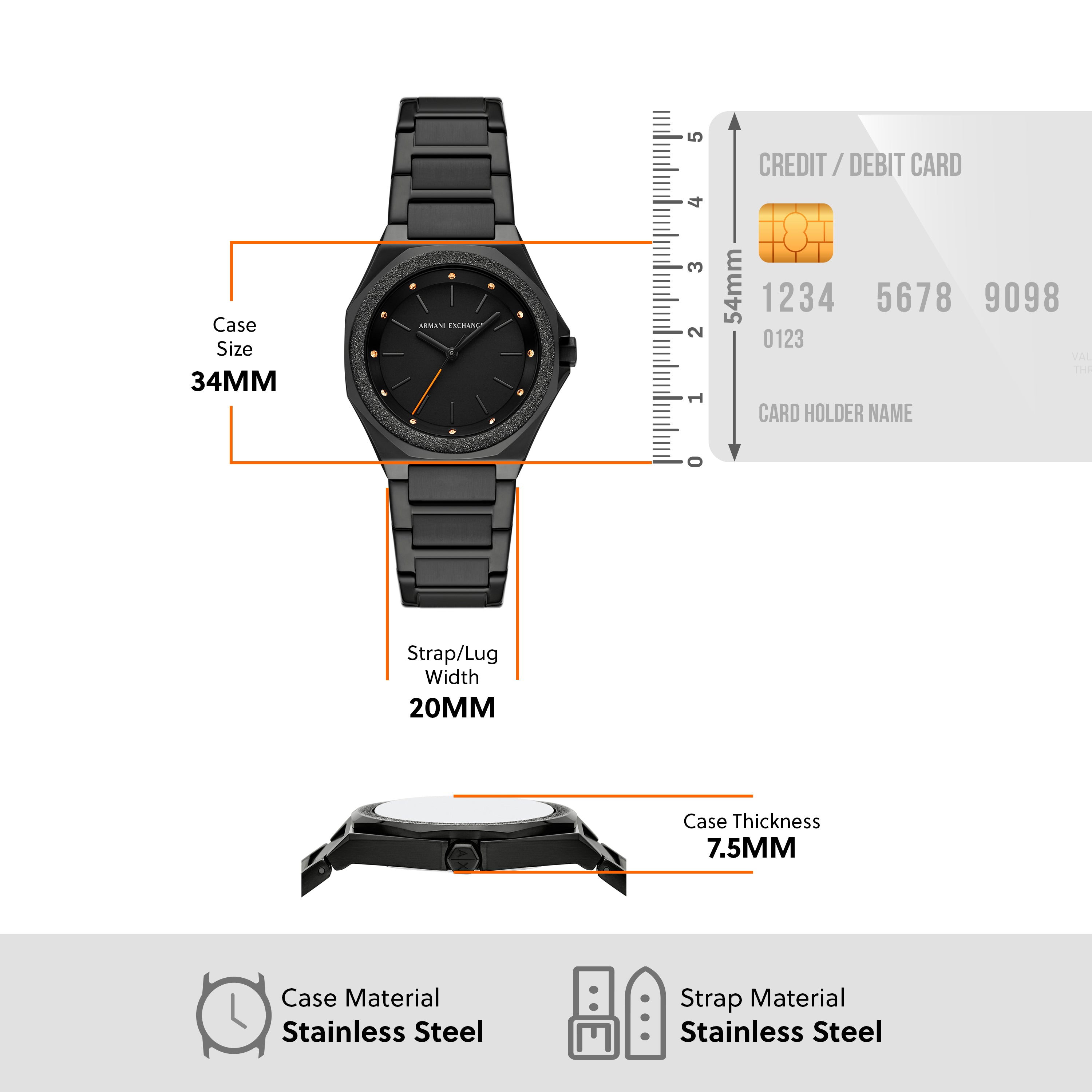 Armani Exchange Three Hand Black Stainless Steel Watch AX4621