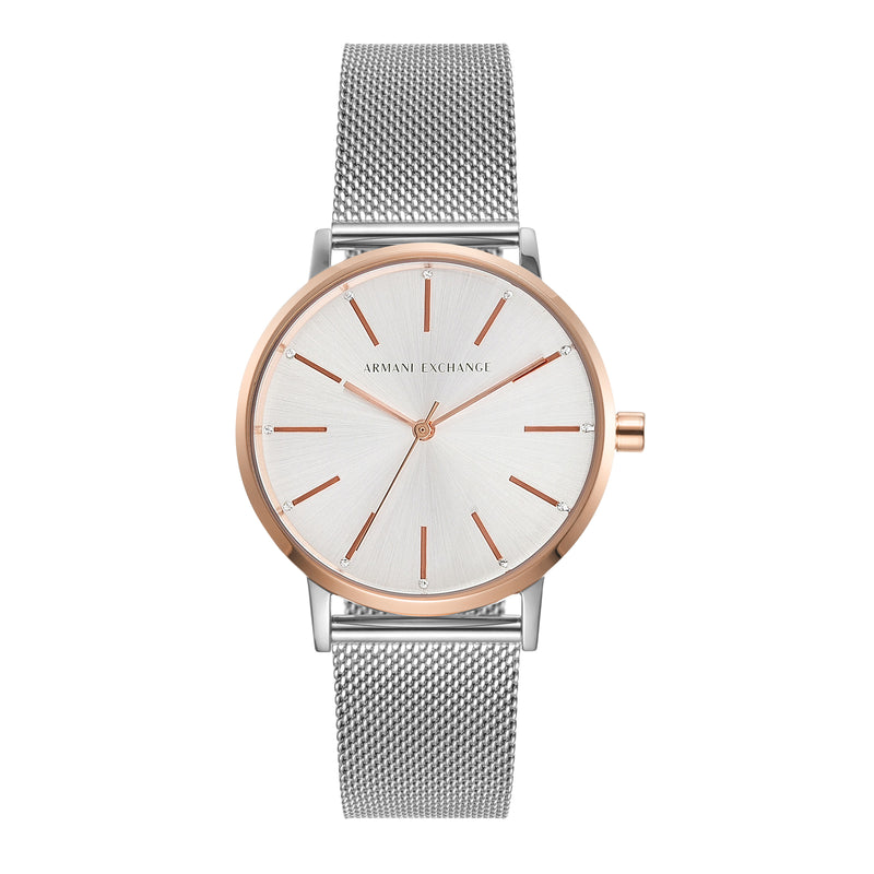 Armani Elegant Silver Watch with Rose Gold Details AX5537