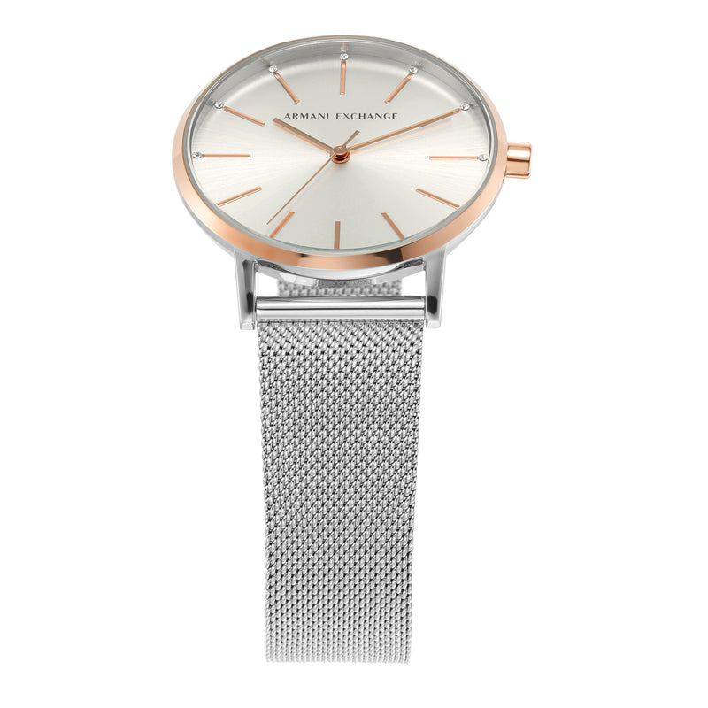 Armani Elegant Silver Watch with Rose Gold Details AX5537