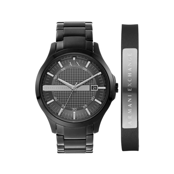 Armani Elegance Black Steel Watch and Bracelet Gift Set AX7101