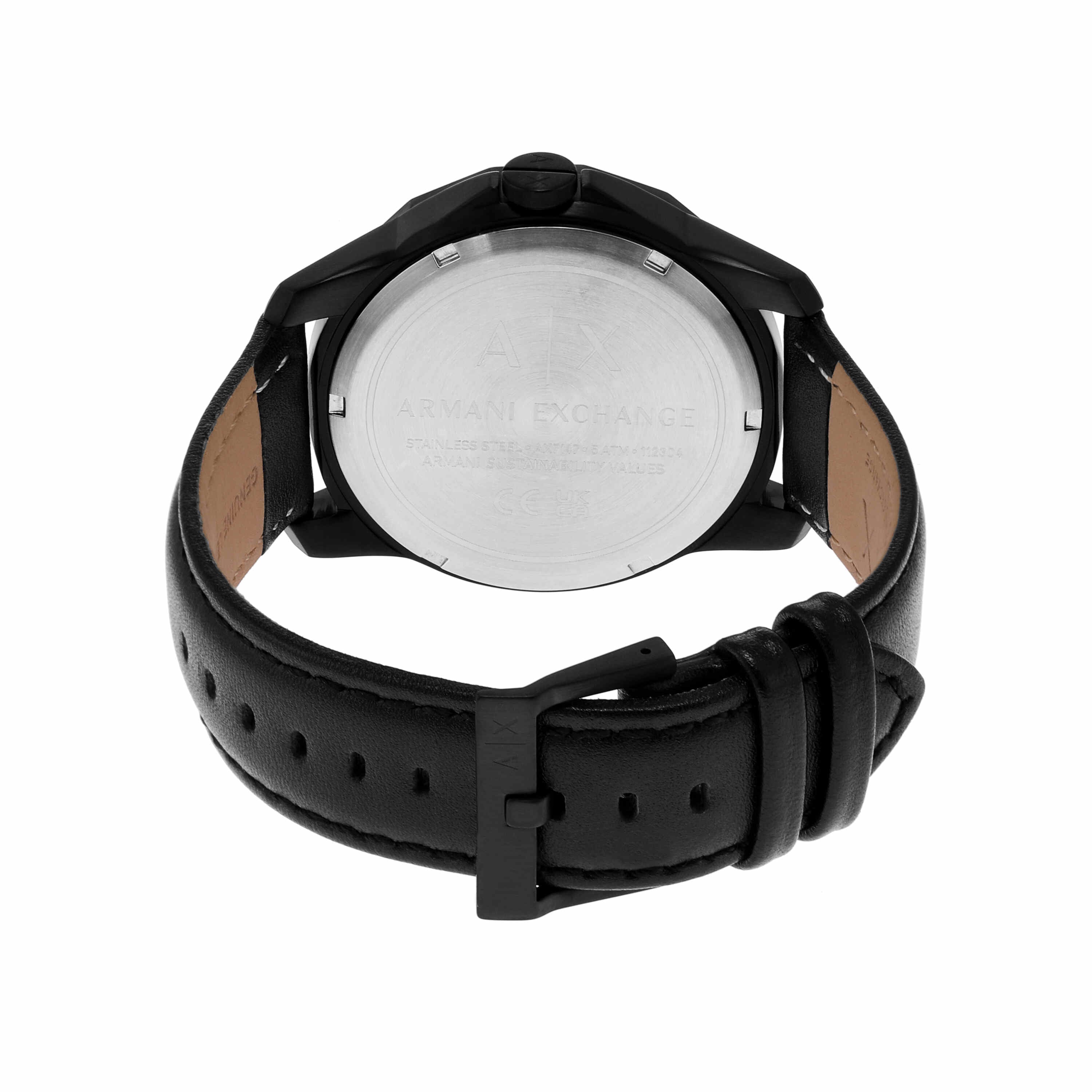 Armani Exchange Black Leather Watch and Black Stainless Steel Bracelet Set AX7147SET
