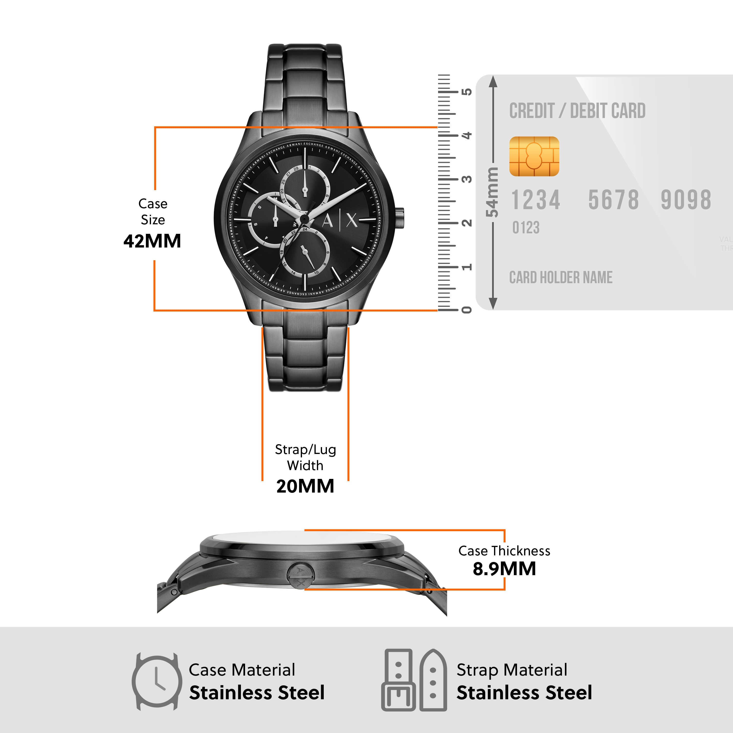 Armani Exchange Multifunction Black Stainless Steel Watch and Bracelet Set AX7154SET