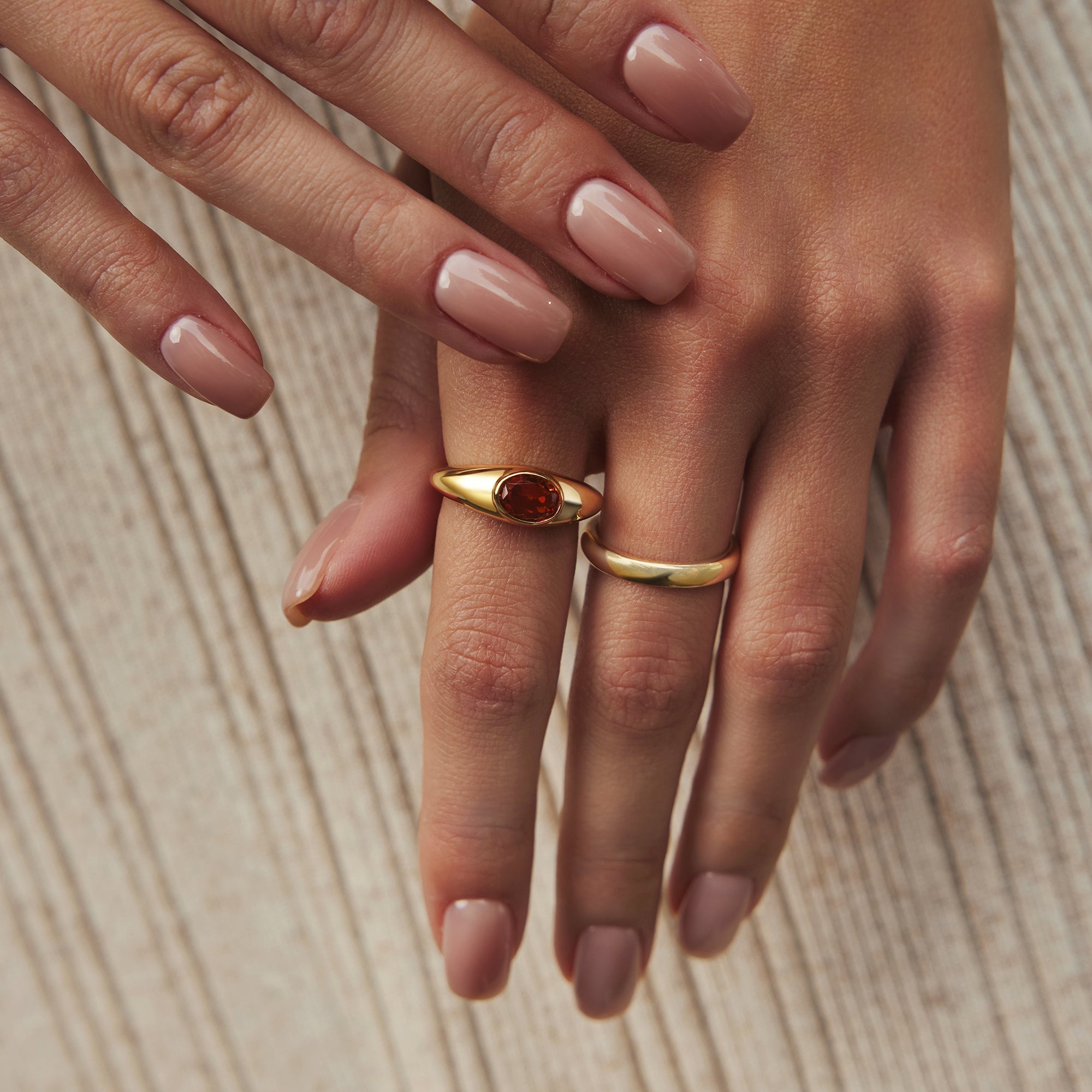 Gold Sculptural Maillard Ring with Solar Orange Nanogems Trend 2025