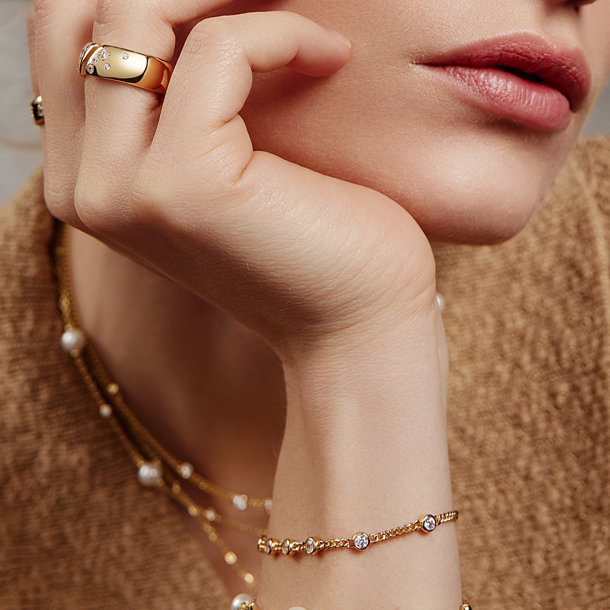 Gold Multi Station Chain Bracelet Elegant Layered Ania Haie Jewelry