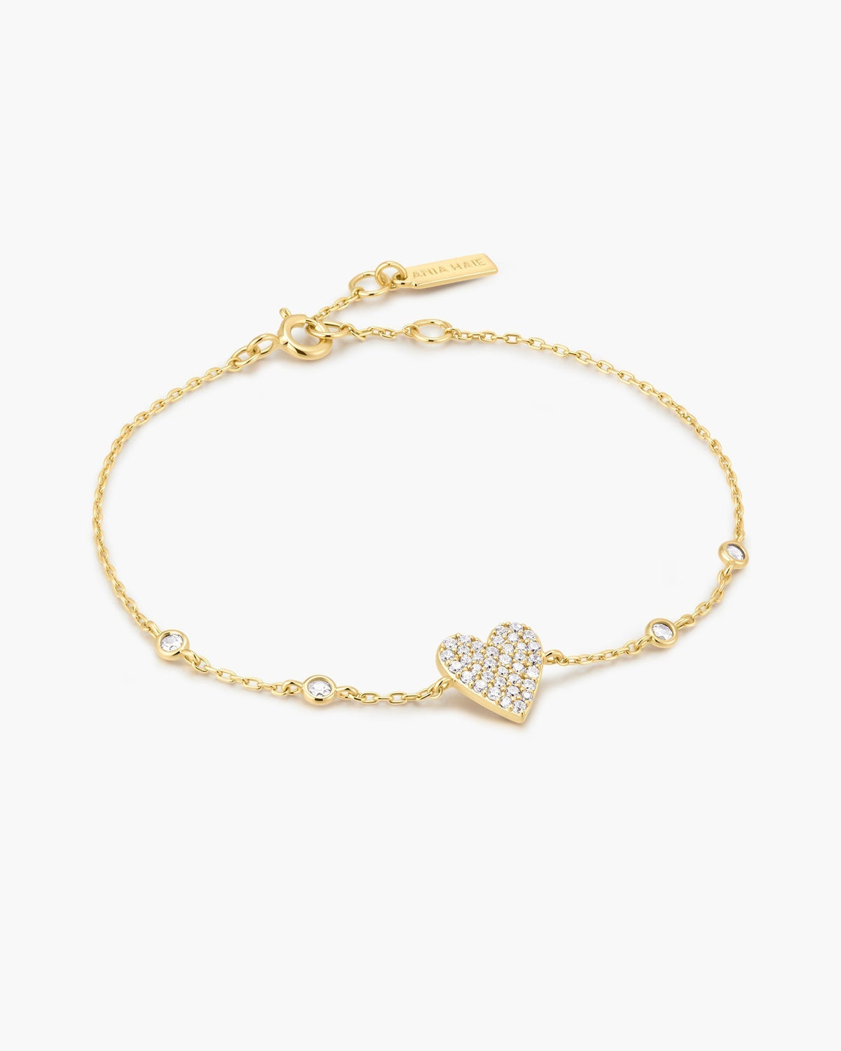 Ania Haie Gold Pave Heart with Bezel Station Bracelet B076-02G B076-02G front packshot