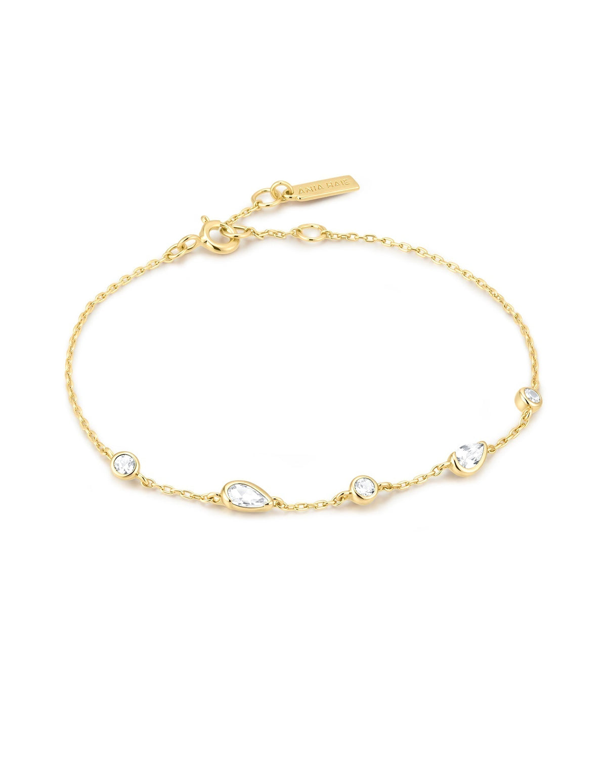 Ania Haie Gold Round & Teardrop Bezel Station Bracelet B076-03G B076-03G front packshot