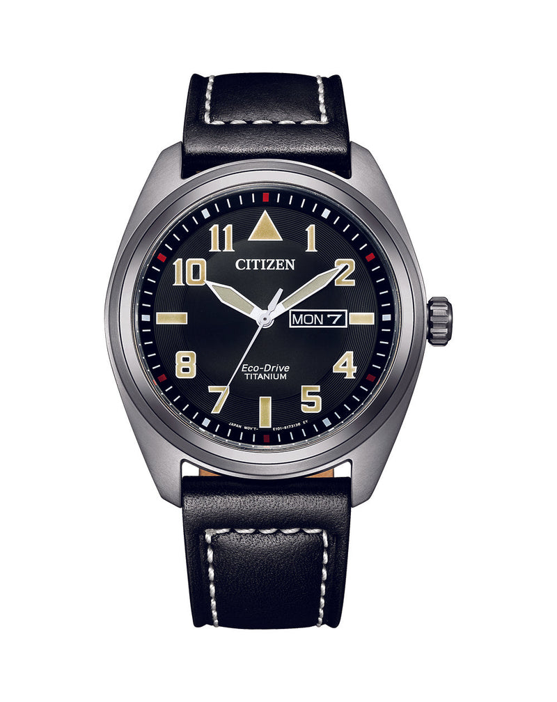 Citizen Eco Drive Leather Strap Black Dial Watch BM8560-29E