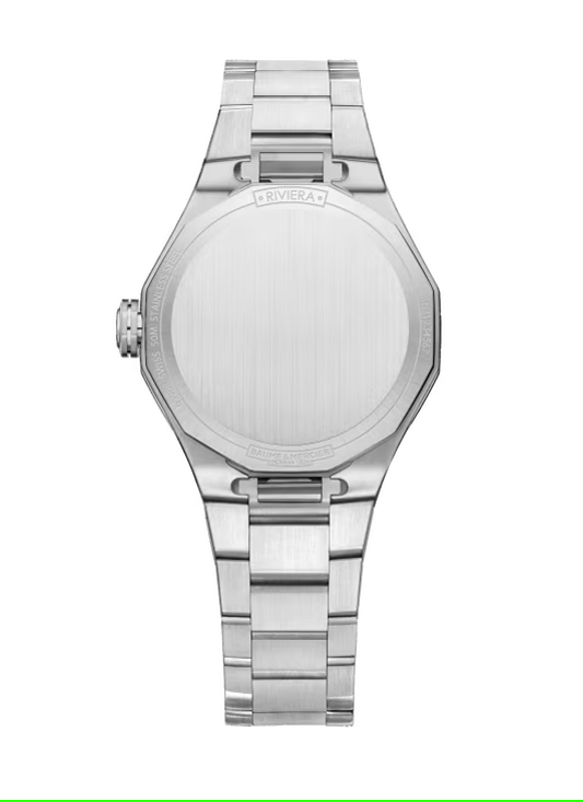 Baume Mercier Riviera Womens Steel Watch Blue Wave Dial 33mm