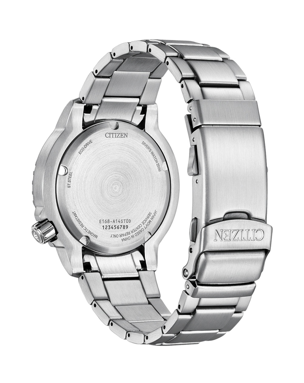 Silver metal wristwatch with a linked bracelet band.