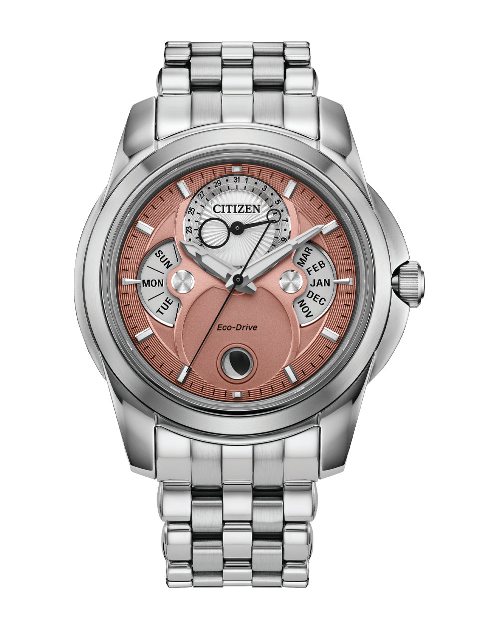 Citizen Calendrier Moonphase Pink Dial Stainless Steel Watch BU0080-52X