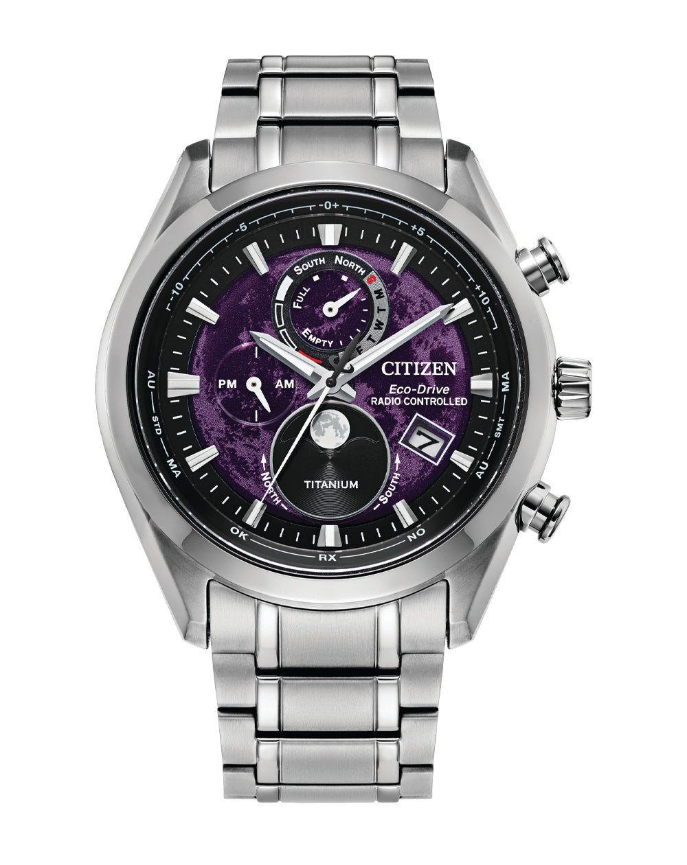 Citizen 'Tsuki-Yomi' Moonphase Purple Dial Stainless Steel Watch BY1010-81Z