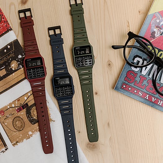 Casio Calculator Data Bank Red Resin Band Watch CA53WF-4B