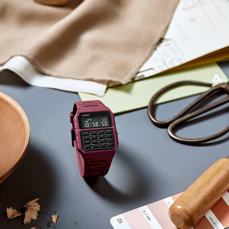 Casio Calculator Data Bank Red Resin Band Watch CA53WF-4B