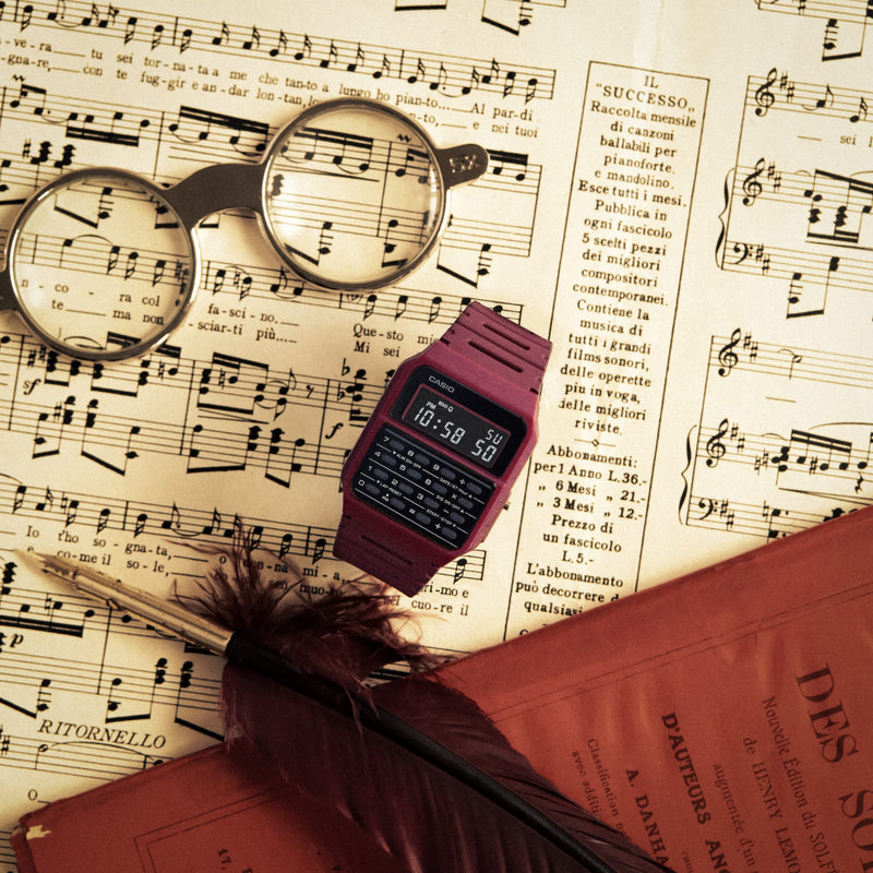 Casio Calculator Data Bank Red Resin Band Watch CA53WF-4B