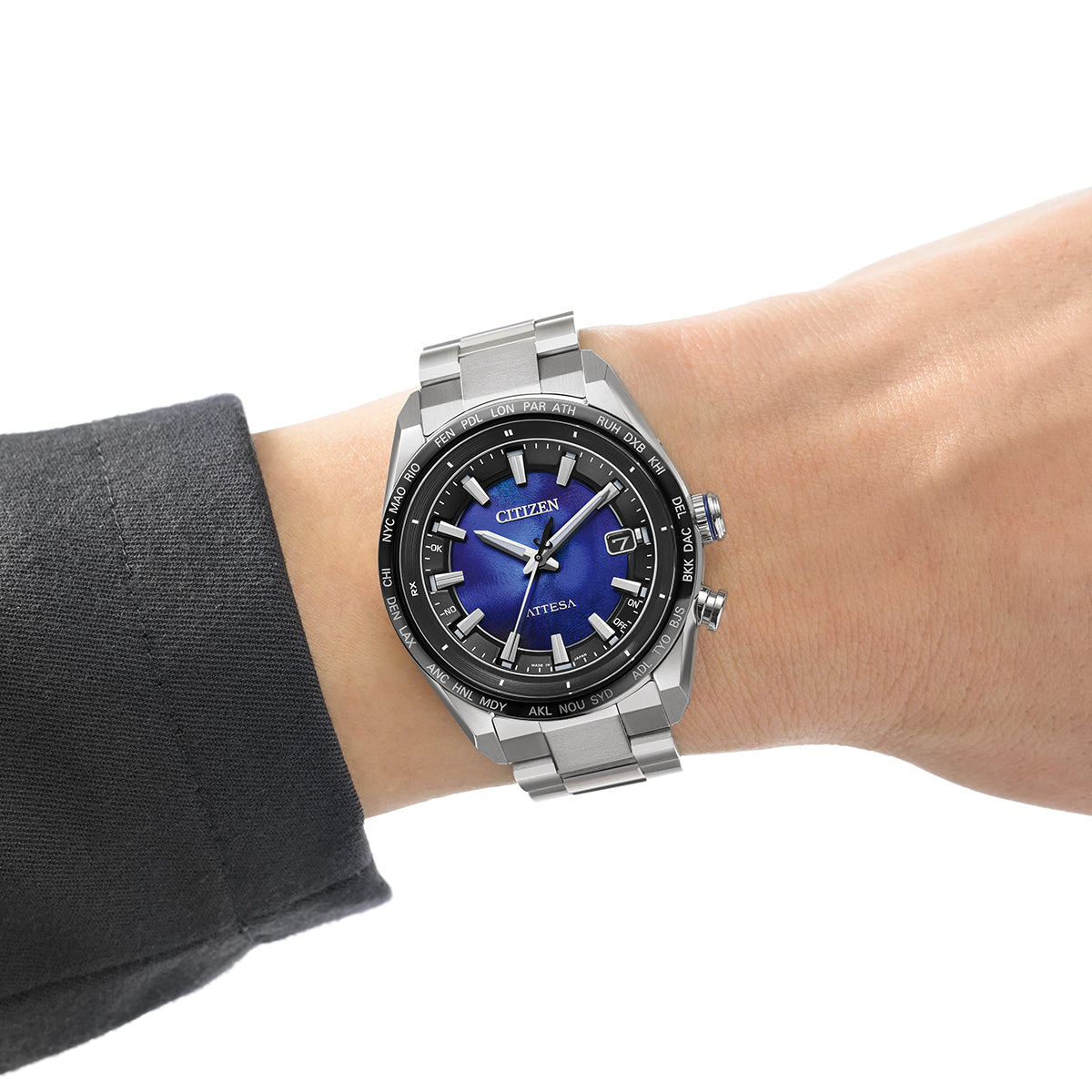 Citizen Attesa Watch Titanium Satellite Wave Blue Sapphire Dial