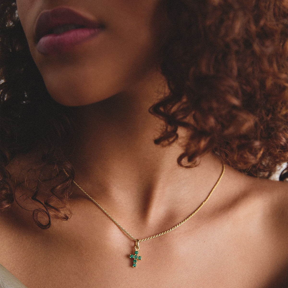 Thomas Sabo Gold-Plated Cross Charm with Green Nano Crystal CCC1206MGRY CCC1206MGRY view 3