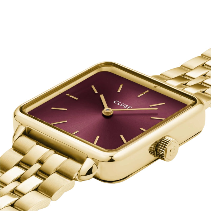 CLUSE La Tetragone Gold Dark Cherry Link Watch CW10312