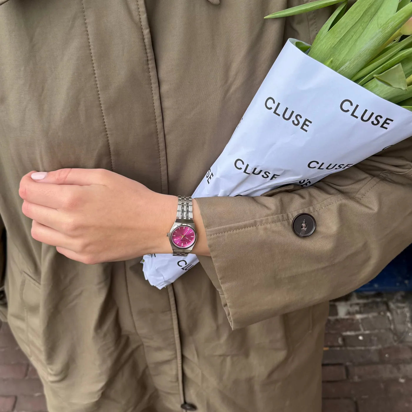 CLUSE Retro 70's Mini Stainless Steel Fuchsia Silver Women's Watch CW16303