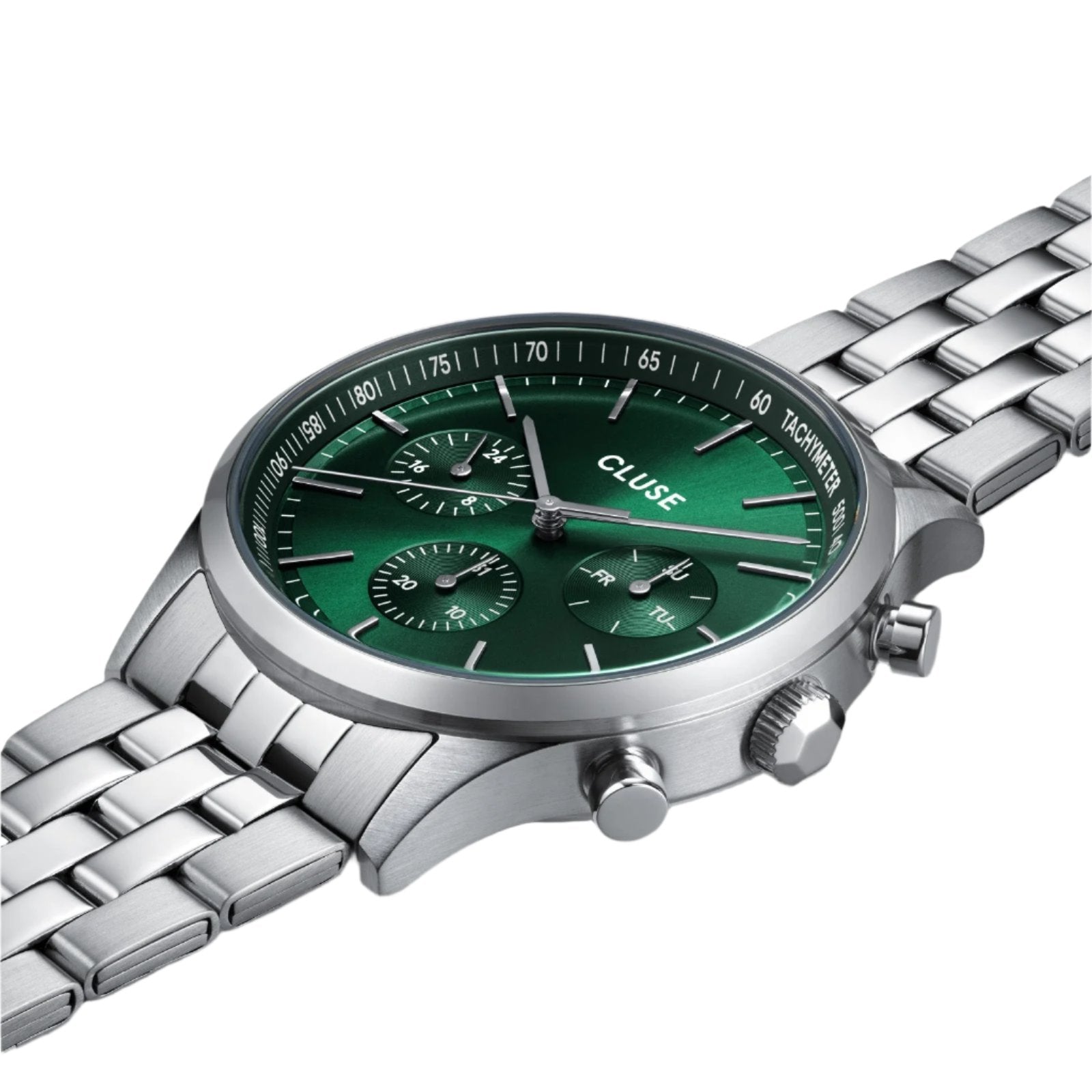 CLUSE Antheor Multifunction Green Dial Silver Stainless Steel Link Watch CW21002