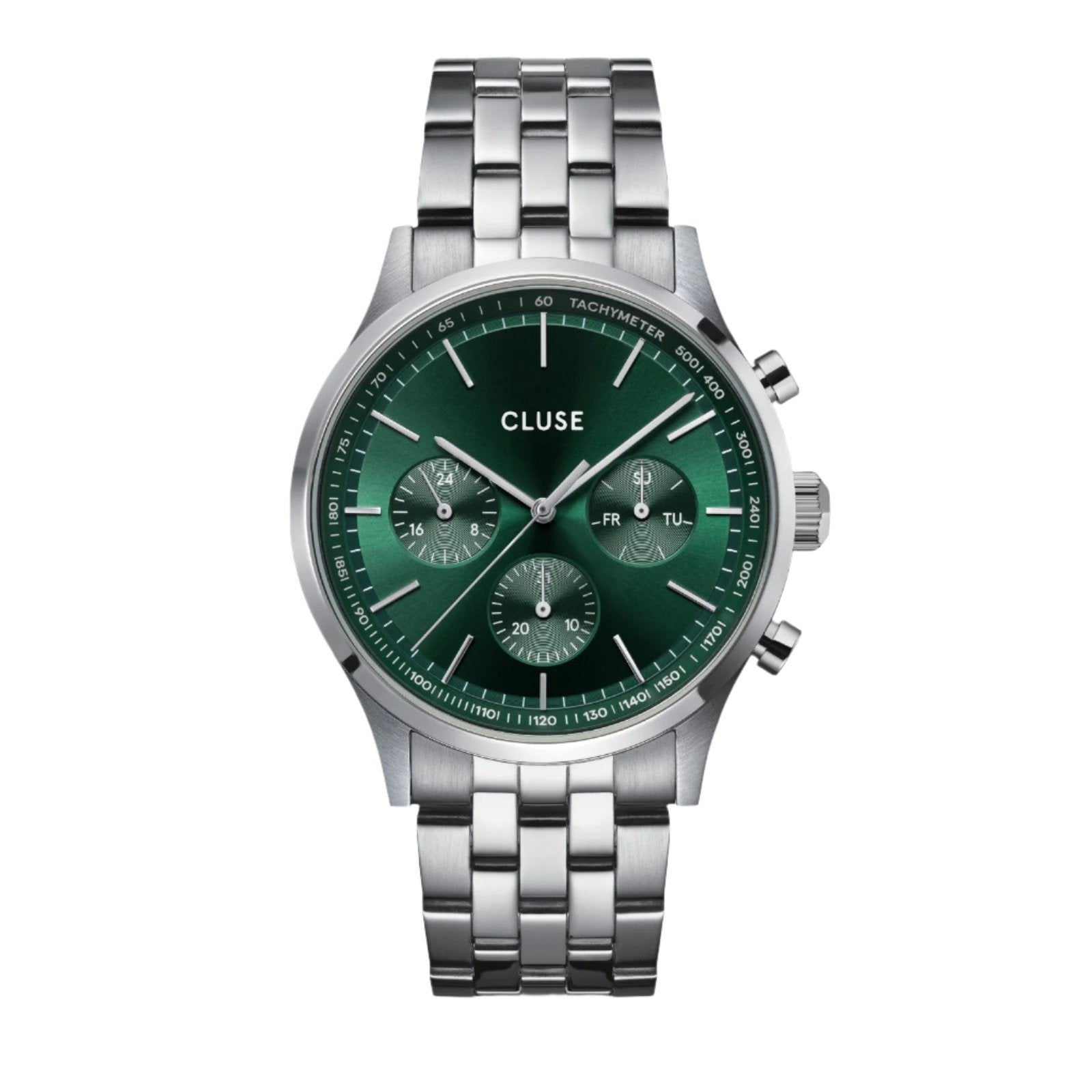 CLUSE Antheor Multifunction Green Dial Silver Stainless Steel Link Watch CW21002