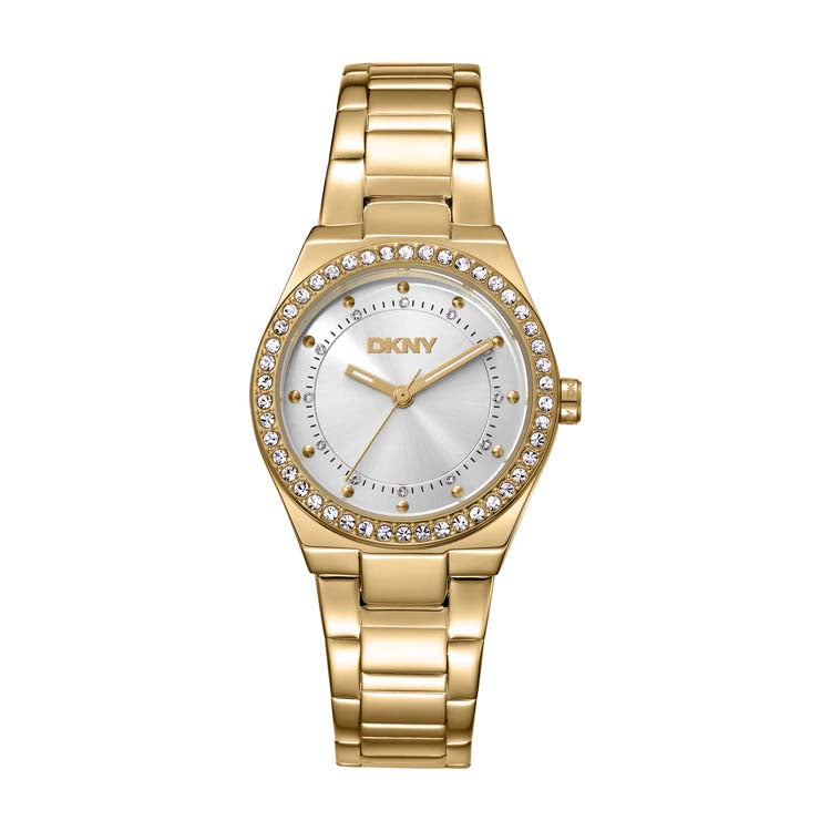 DKNY Gold Stainless Steel Womens Watch Silver Dial 30mm Elegant