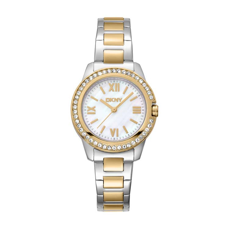 DKNY Two Tone Stainless Steel Mother of Pearl Womens Watch 30mm