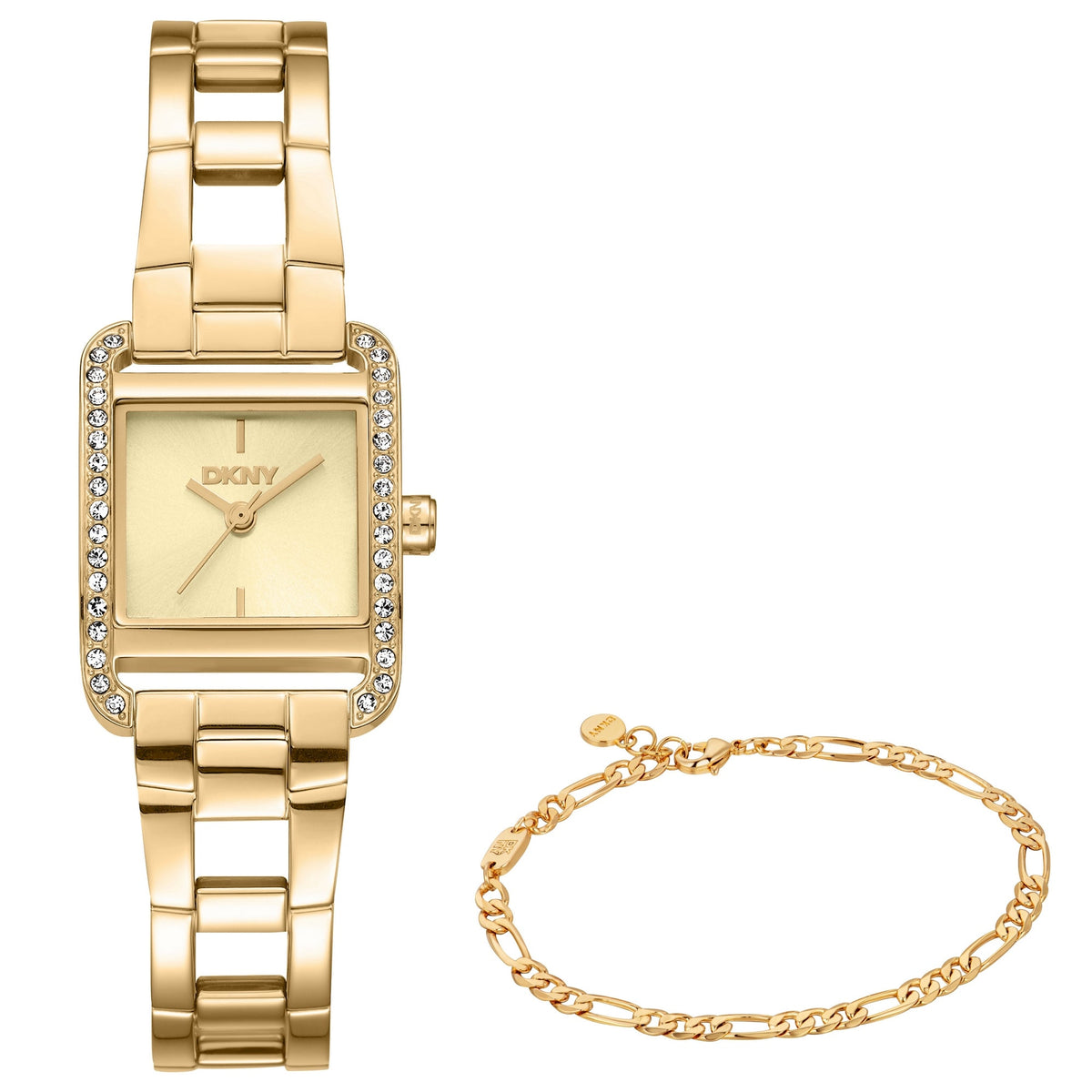 DKNY Mini Gold 21x27mm Womens Watch + Gold Bracelet DK1L143M0035