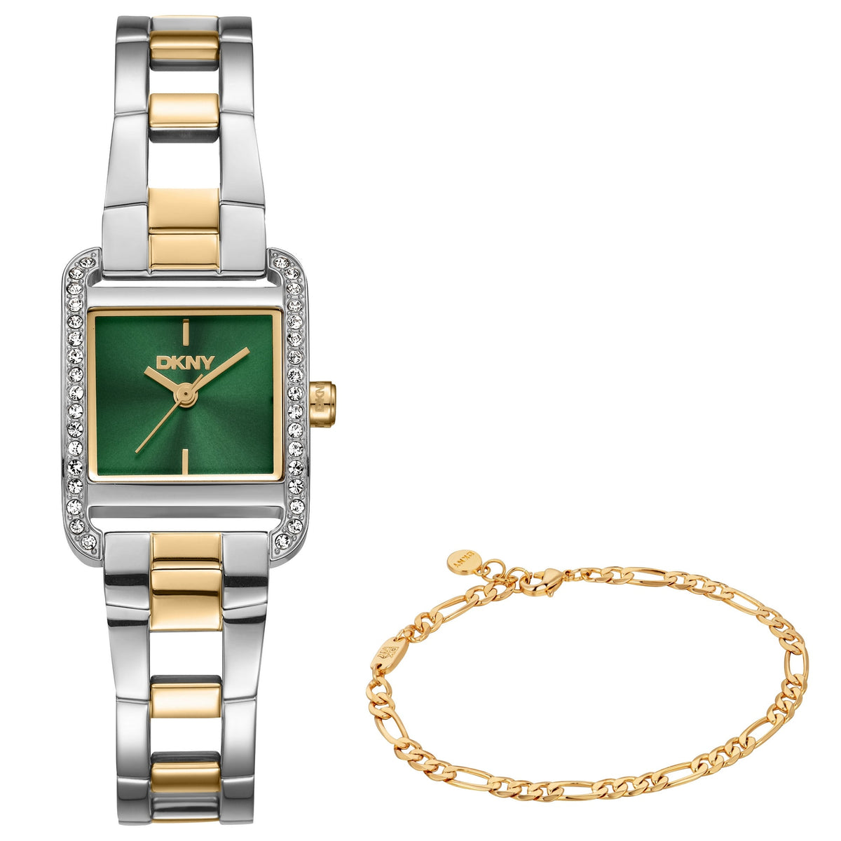 DKNY Mini Two-Tone 21x27mm Green Dial Womens Watch + Gold Bracelet DK1L143M0065