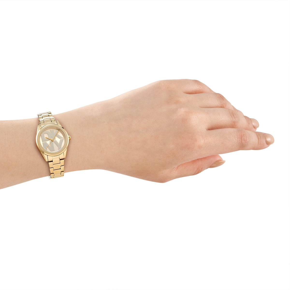 DKNY Logo Gold 28mm Gold Dial Womens Watch + Gold Bracelet DK1L145M0055