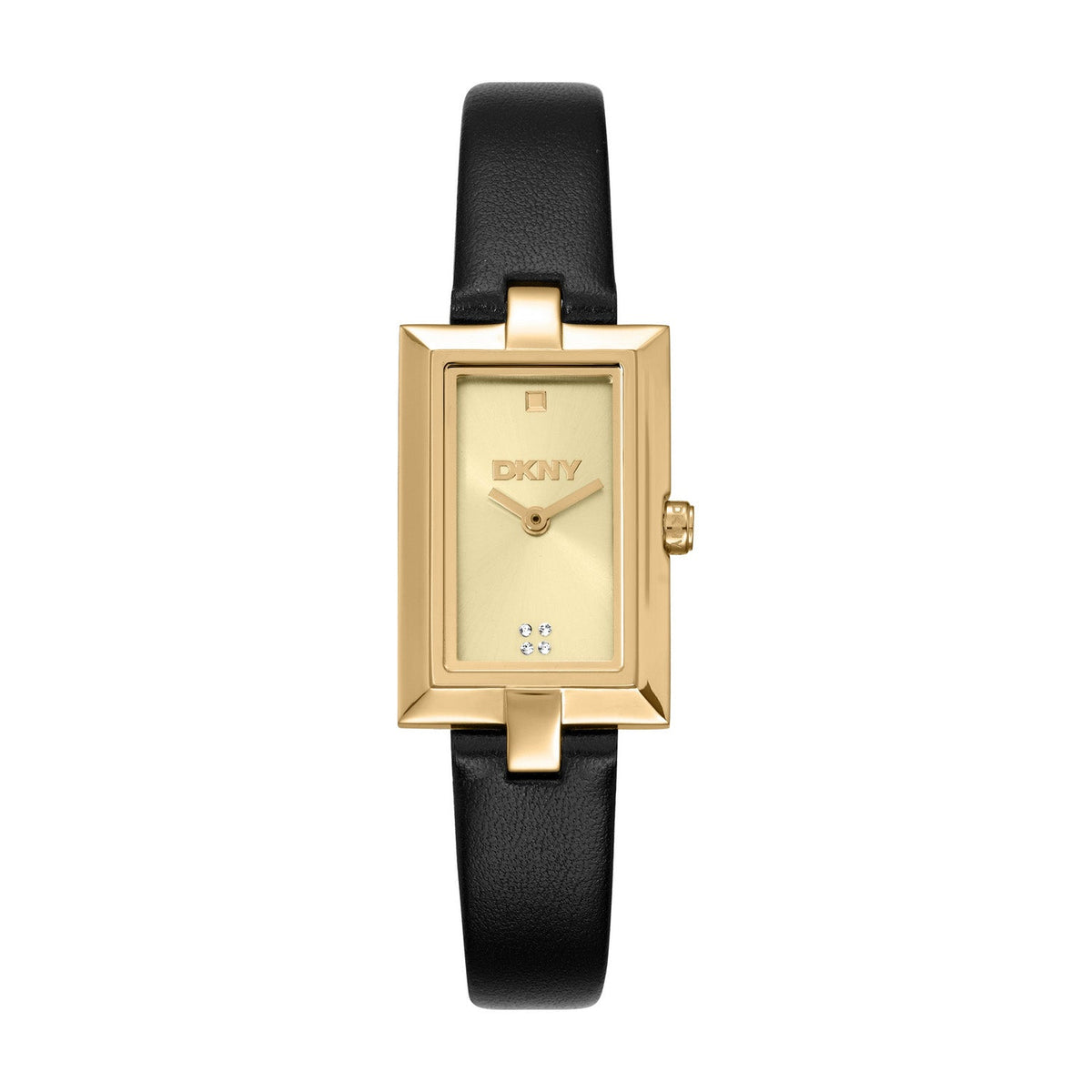 DKNY Signature Shape Champagne Dial Black Leather Womens Watch DK1L151L0025 front packshot
