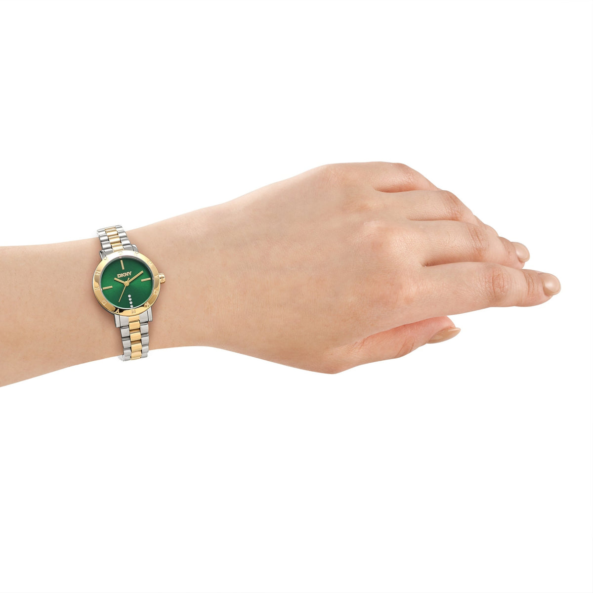 DKNY Essentials Two-Tone 28mm Green Dial Womens Watch + Gold Bracelet DK1L165M0095