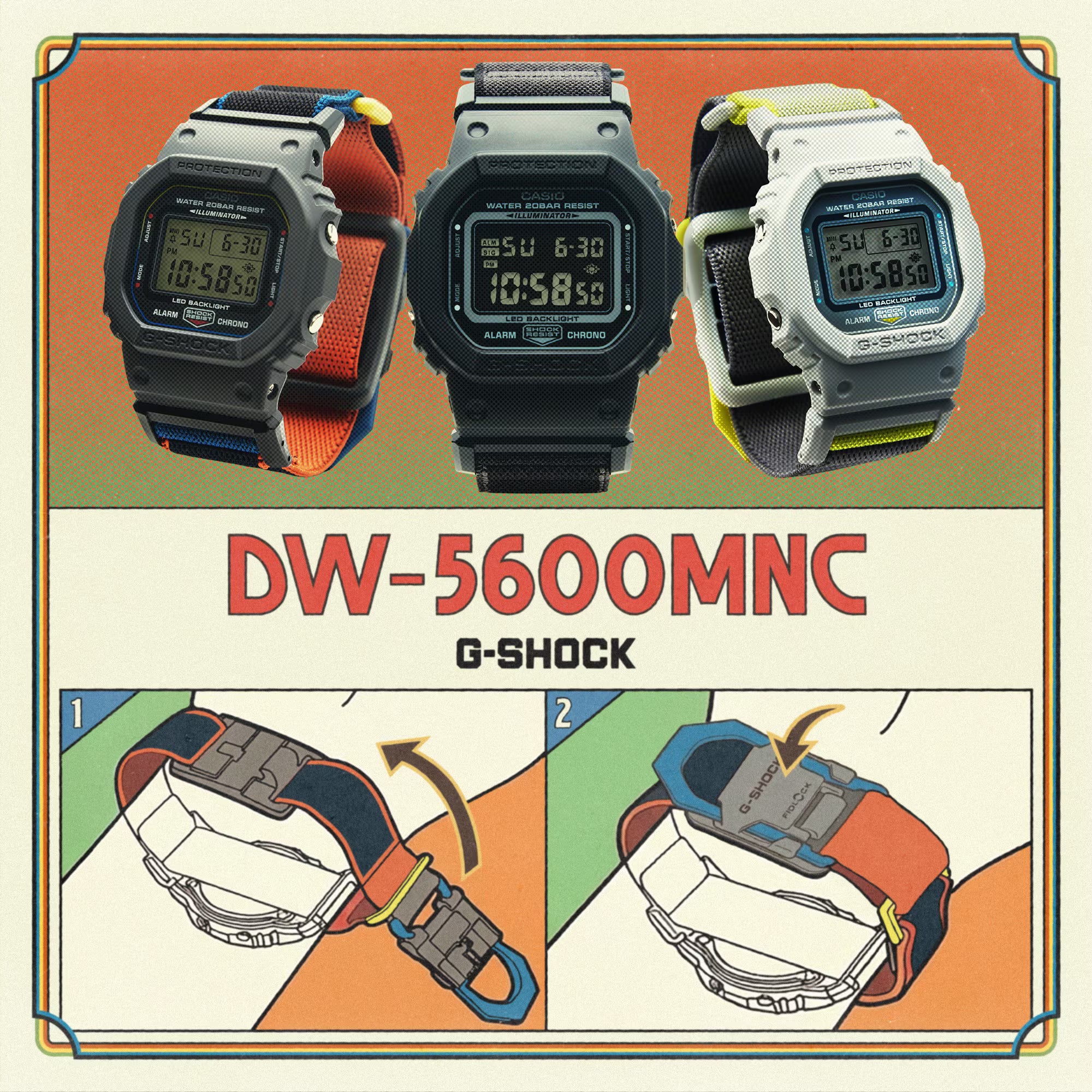 G-Shock Digital All Black Nylon FIDLOCK Clasp Band Watch DW5600MNC-1D